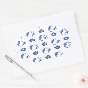 Koi Blossom Crest: Serene Blue Edition Oval Sticker