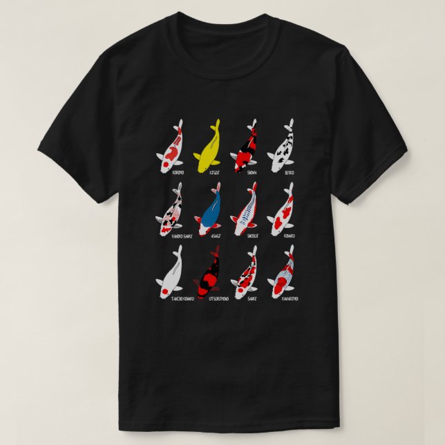 Koi Breeds Names Koicarp Koifish Garden Pond Fish  T-Shirt (Design Front)