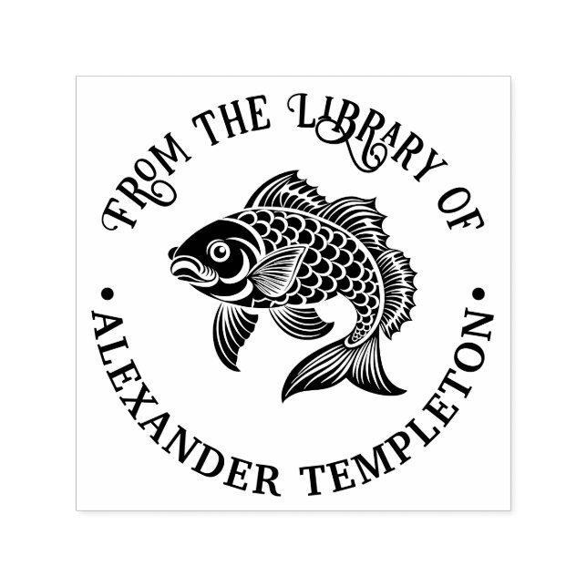 Koi Carp Fish #3 Library Book Name Self-inking Stamp (Design)