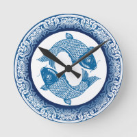 Koi Carp Fish Chinoiserie Blue Pattern