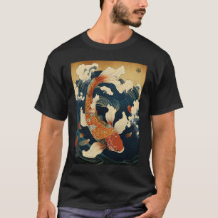 koi carp fish in a great wave graphic koi fish T-Shirt