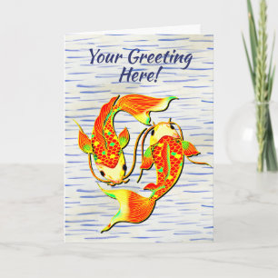 Koi Carp Fish Orange Green on Birthday Card