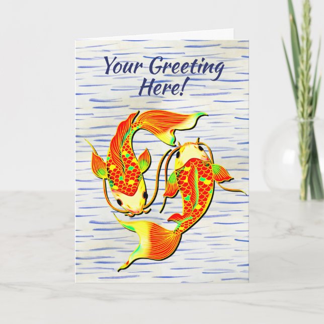 Koi Carp Fish Orange Green on   Thank You Card (Front)