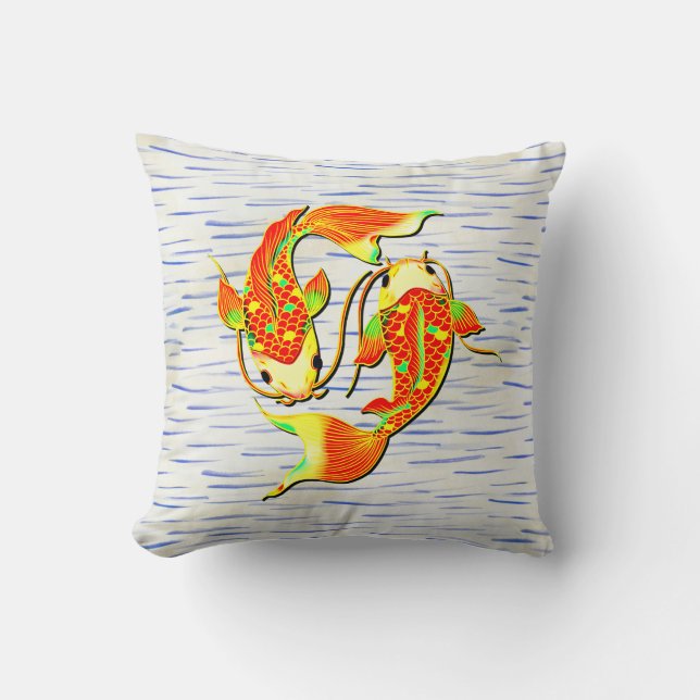 Koi Carp Fish Orange Green on Water background Cushion (Front)