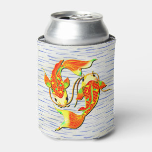 Koi Carp Fish Orange Green on Water Can Cooler