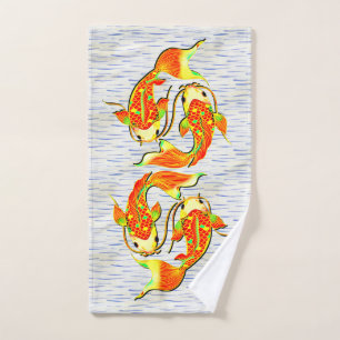Koi Carp Fish Orange Green on Water on  Hand Towel