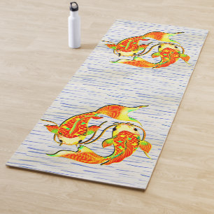 Koi Carp Fish Orange Green on Water on Yoga Mat