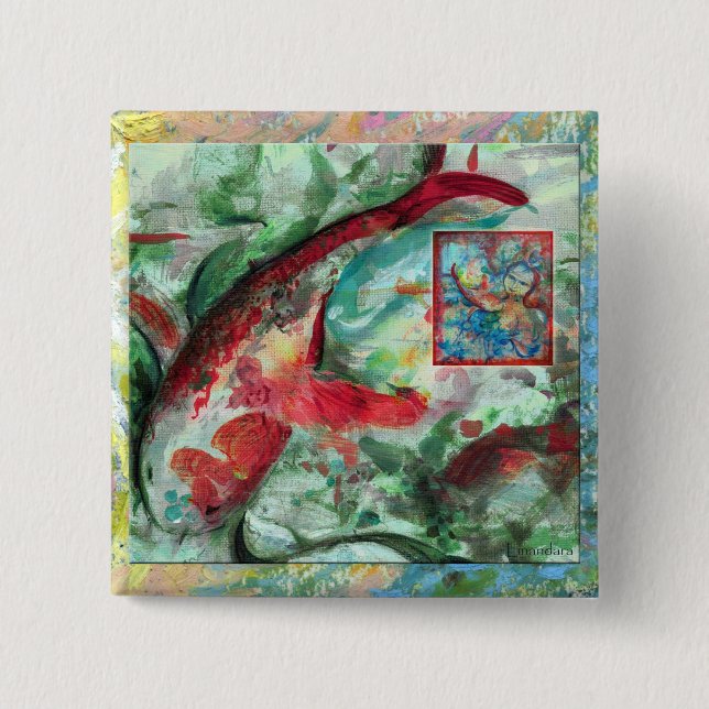 Koi Carp Fish Painting 15 Cm Square Badge (Front)
