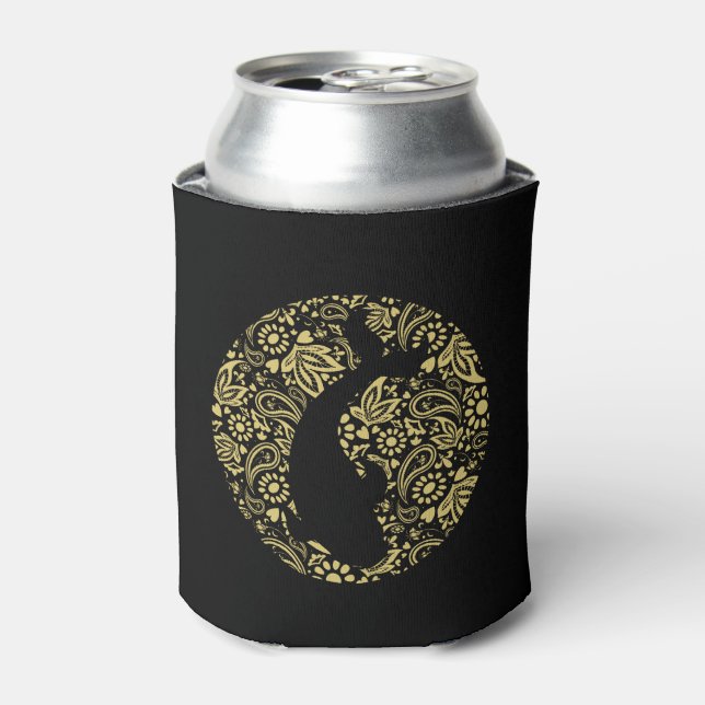 Koi Carp Fish Stylish Black Gold Can Cooler (Can Front)