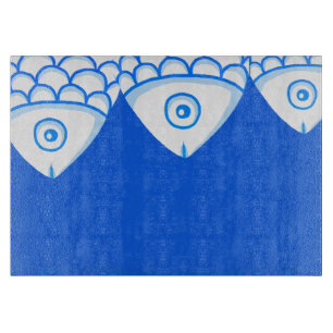 Koi Carp Fishes Blue Abstract cutting board