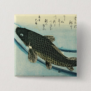Koi (Carp) - Hiroshige's Japanese Fish Print 15 Cm Square Badge