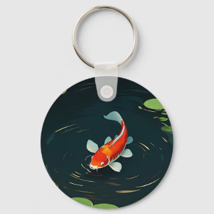 Koi Carp Lotus Pond Serenity Key Ring