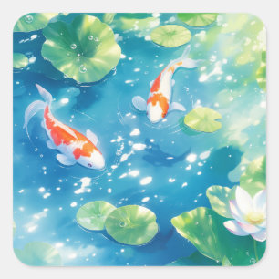 Koi Fish Among Lily Pads Square Sticker