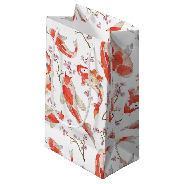 Koi Fish and Cherry Blossom Pattern Small Gift Bag (Front Angled)