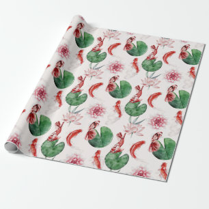 Koi fish and lilies Japanese themed design Wrapping Paper
