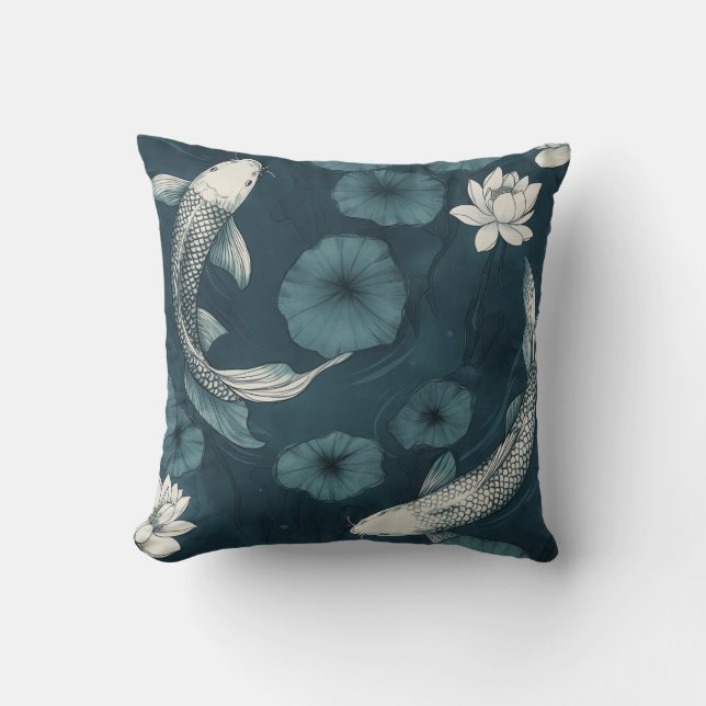 Koi Fish and Lotus Garden Throw Pillow (Front)
