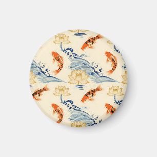 Koi Fish and Lotus Seamless Pattern Magnet