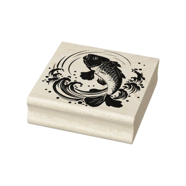 Koi fish and waves rubber stamp (Stamp)