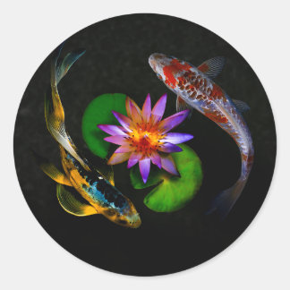 Koi Fish around Lotus Flower in a Zen Pond Classic Round Sticker