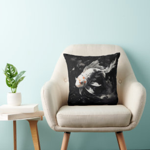 Koi Fish Black Ink Painting Cushion