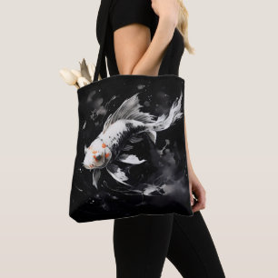 Koi Fish Black Ink Painting Tote Bag