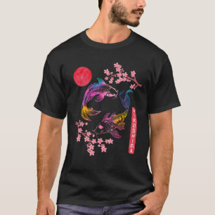 Koi Fish Carp Cherry Blossom Japanese Sun Rainbow  T-Shirt