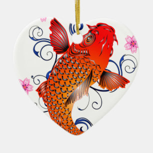 Koi Fish Carp Eastern Blossom Ceramic Tree Decoration