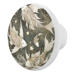 Koi fish ceramic knob
