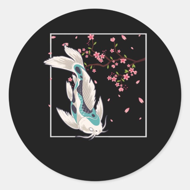 Koi Fish Cherry Blossom Japanese Carp Fishfarming Classic Round Sticker (Front)