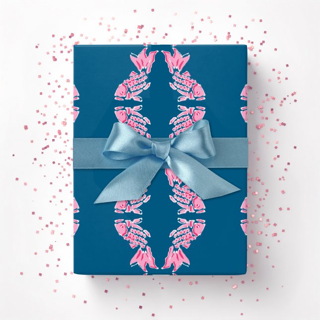 Koi Fish Chinoiserie Ogee in Pink and Deep Aqua Wrapping Paper (Creator Uploaded)