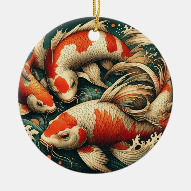 Koi Fish Christmas Ceramic Ornament (Front)
