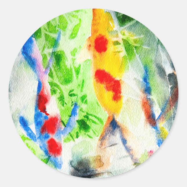 Koi fish colourful watercolor art classic round sticker (Front)