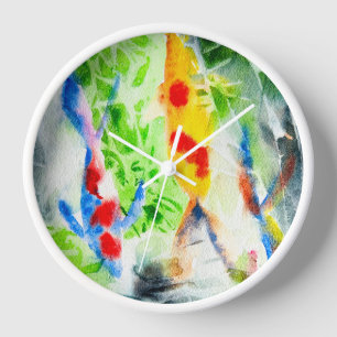 Koi fish colourful watercolor art clock