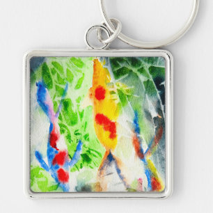 Koi fish colourful watercolor art key ring