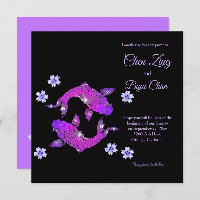 Koi Fish Custom Wedding Invitation (Front/Back)