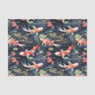 Koi Fish Dark Pond Floral Decoupage Tissue Paper