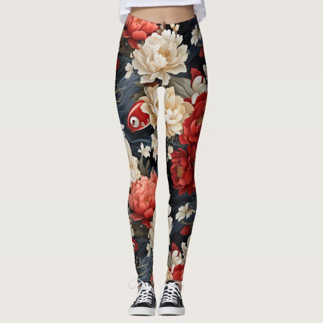 Koi Fish Floral Leggings (Front)