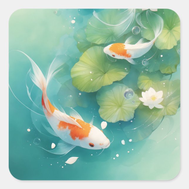 Koi Fish Gentle Symphony Square Sticker (Front)