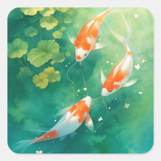 Koi Fish Harmony in the Pond Square Sticker (Front)
