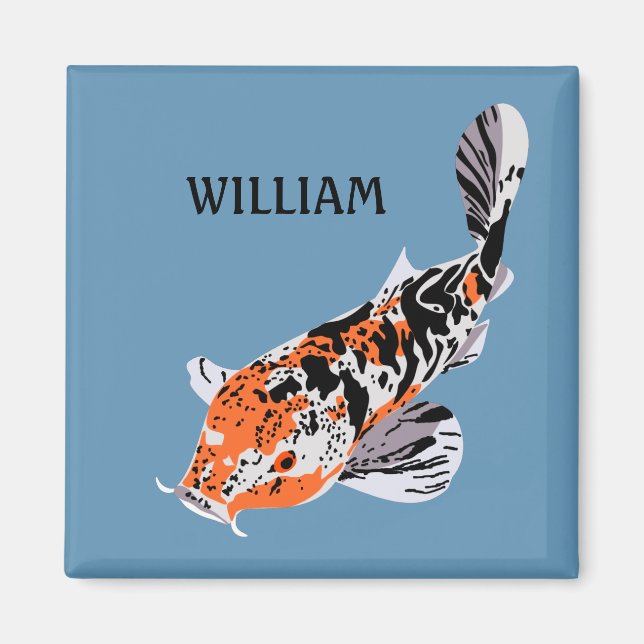 Koi Fish Illustration Orange and Blue Personalised Magnet (Front)
