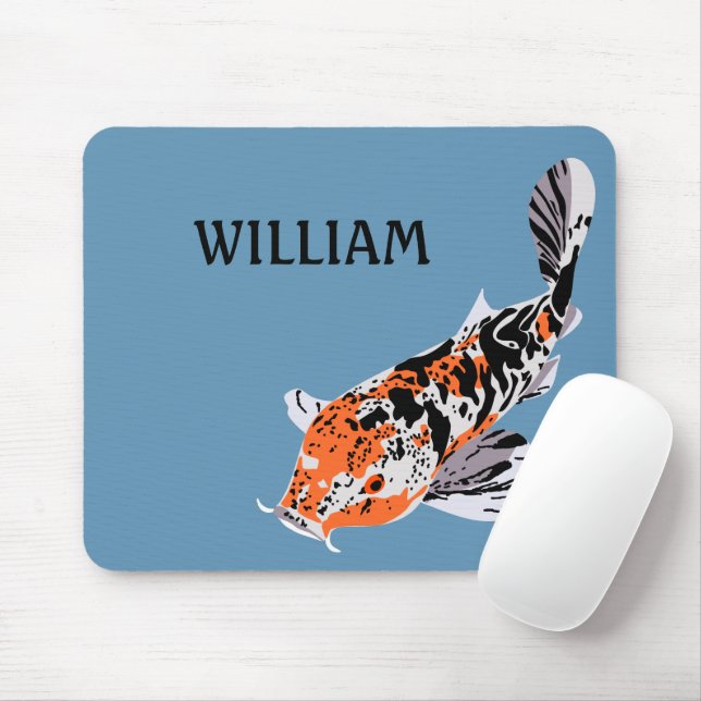 Koi Fish Illustration Orange and Blue Personalised Mouse Pad (With Mouse)