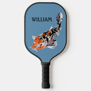 Koi Fish Illustration Orange and Blue Personalised Pickleball Paddle