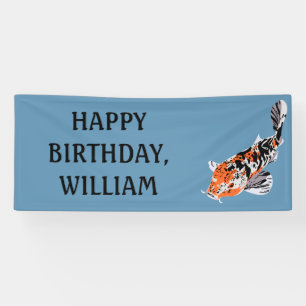 Koi Fish Illustration Orange, Blue Birthday Party Banner