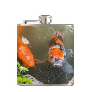 Koi fish in a pond hip flask