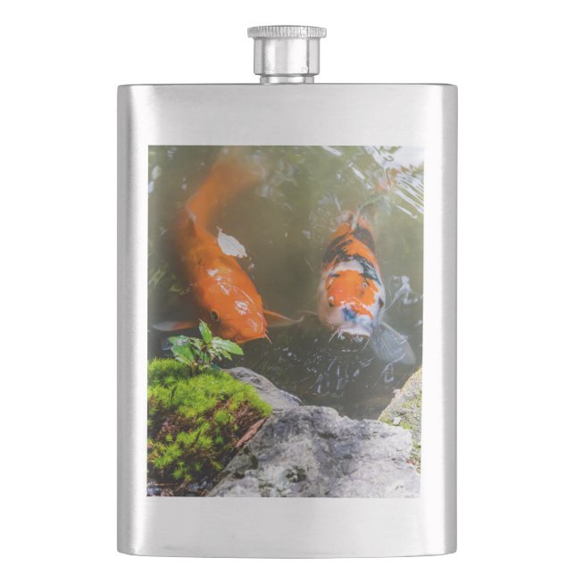 Koi fish in a pond hip flask (Front)