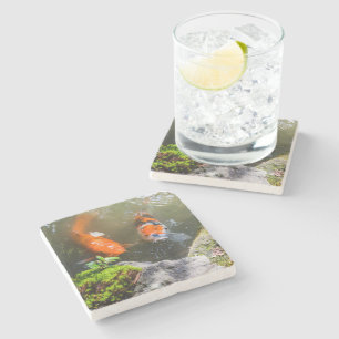 Koi fish in a pond stone coaster