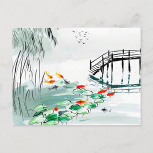 Koi Fish in a Tranquil Pond China Postcard