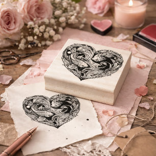 Koi Fish in Heart Shape Love, Balance & Harmony Rubber Stamp