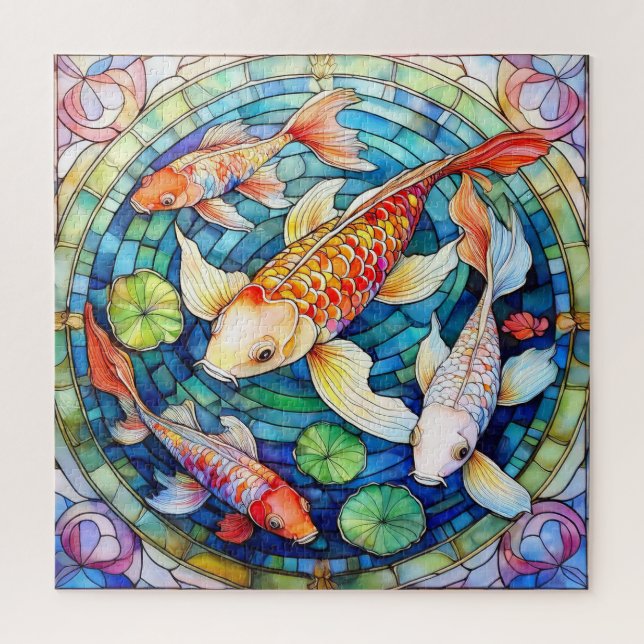 Koi Fish in Stained Glass  Jigsaw Puzzle (Vertical)