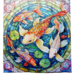 Koi Fish in Stained Glass  Shower Curtain